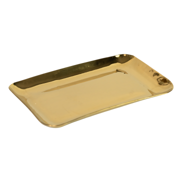 Brass Plated Hammered Rectangular Plate / Platter 19 x 12cm