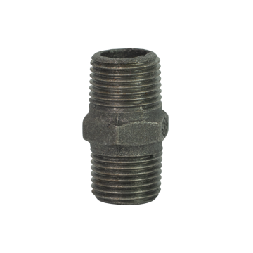 Malleable Fitting - Hex Reducing Nipple - 1/2&quot; to 1/2&quot; - Male x Male