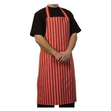 Bib Apron 87cm Butchers Red White Striped