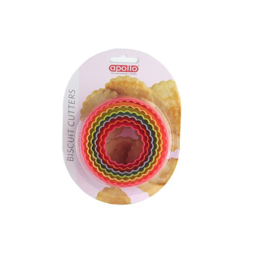 Apollo Plastic Multi Colour Set of 6 Fluted Biscuit Cutters