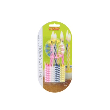 Apollo Multi Colour Set of 24 Birthday Candles plus 12 holders (Pack 24)