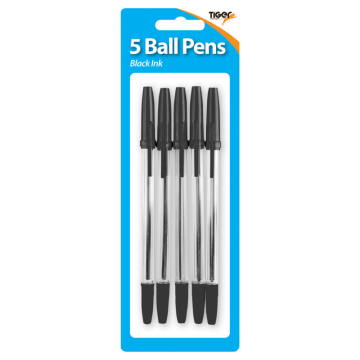 Tiger Ball Pens Black Ink (Pack 5)