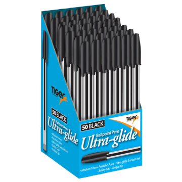 Tiger Ultra-glide Ball Point Pens Black Ink (Pack 50)