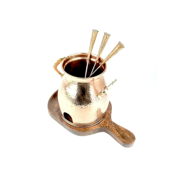 Hammered Copper Table Tandoor with Wooden Liner