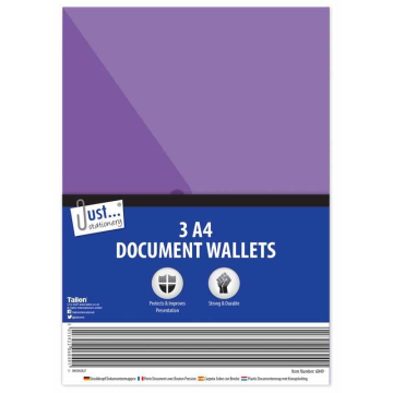 Just Stationery A4 Poly File Document Stud Wallets (Pack 3)