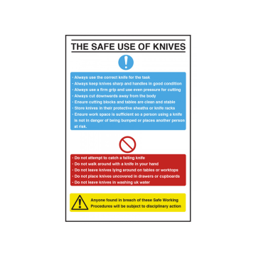 The Safe Use of Knives Notice Self Adhesive 300 x 200mm