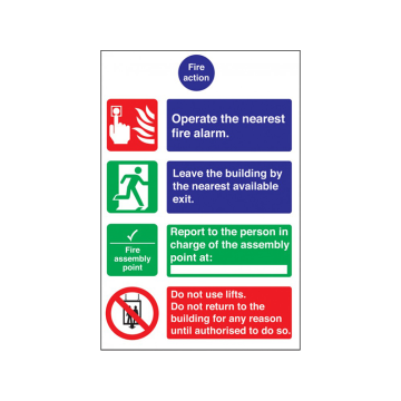 Fire Action Safety Sign Self Adhesive 300 x 200mm