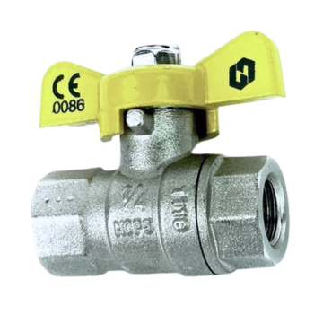 Gas Ball Valve - 1/4&quot; -  BSP TF Yellow Butterfly Handle FxF
