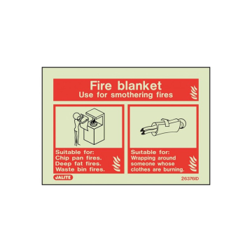 Fire Blanket Sign 150 x 100mm Rigid PVC Photoluminescent