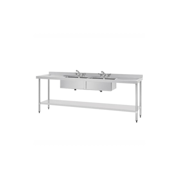 Catering Stainless Steel Double Bowl Sink Double Drainer 2400mm