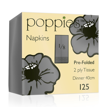 Dinner Napkin 2ply 40cm Grey 8 Fold (Pack 100) [100/20]