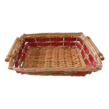 Rectangular Tray Basket w/Red Wooden Handle 44cm