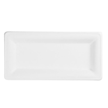 Bagasse White Rectangular Plate 10&quot;x5&quot; (Pack 50)