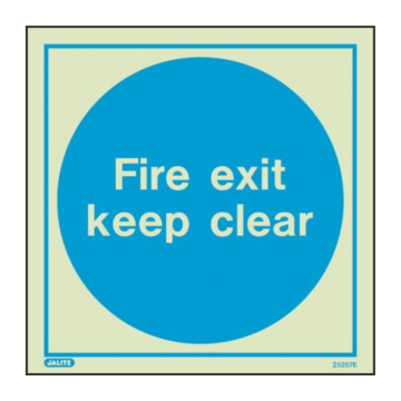 Fire exit keep clear sign 200 x 200mm PVC Photoluminescent Rigid