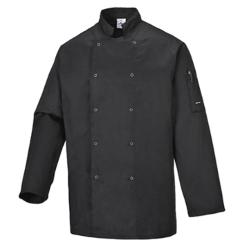 Portwest Suffolk Chef&#039;s Jacket Long Sleeve Black Large - C833