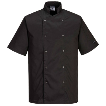 Portwest Cumbria Chef&#039;s Jacket Short Sleeve Black Small - C733