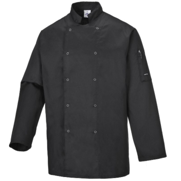 Portwest Suffolk Chef&#039;s Jacket Long Sleeve Black Medium - C833