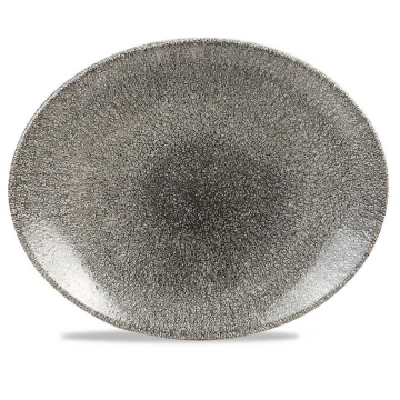 Churchill Raku Quartz Black Orbit Oval Coupe Plate 10.63&quot; (Pack 12)