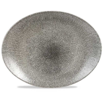 Churchill Raku Quartz Black Orbit Oval Coupe Plate 12.5&quot; (Pack 12)
