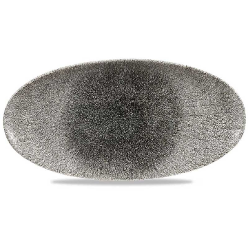 Churchill Raku Quartz Black Oval Chefs Plate 13.75x6.75&quot; (Pack 6)