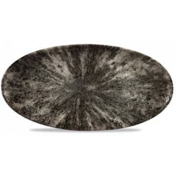 Churchill Stone Quartz Black Oval Chefs Plate 13.75x6.75&quot; (Pack 6)