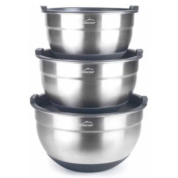 Lacor S/S Mixing Bowls with Non-slip Base &amp; PP Lid Set of 3 (20,22,24cm)