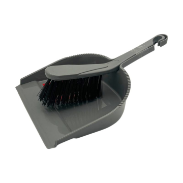 Plastic Dustpan &amp; Brush Set Hard - Grey