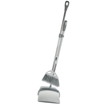 Elite Stainless Steel Folding Long Handle Dustpan &amp; Brush WH/GY