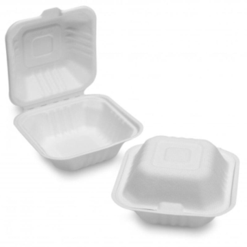 Bagasse White Burger Box (152x152x78mm/6&quot;) HP6 (Pack 50)