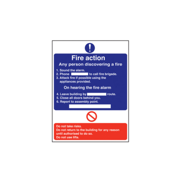 Self Adhesive Fire Action 2 Part Sign