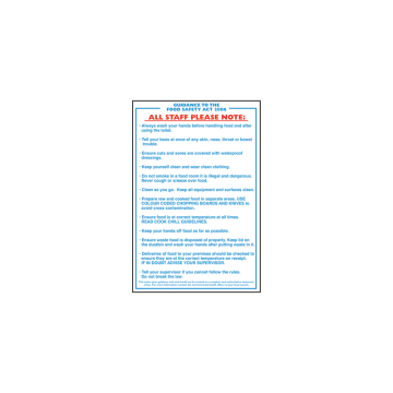 Self Adhesive Guidance to Food Safety Act Sign