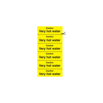 Self Adhesive Caution Very Hot Water Sign x6