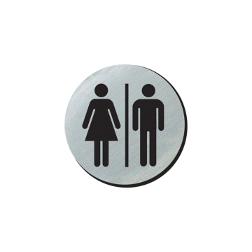 Satin Silver Door Disc 75mm Ladies &amp; Gents Toilet Sign