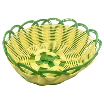 Round Woven Basket With Green Trim 24cm