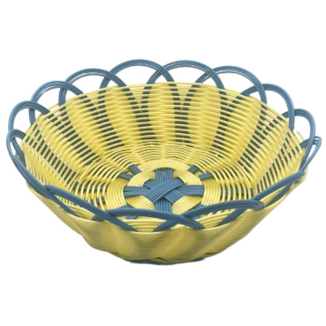 Round Woven Basket With Blue Trim 24cm
