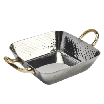 Stainless Steel Square Hammered Pan with Brass Handles 6.25&quot; / 15.5cm