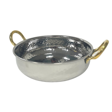 Stainless Steel Round Hammered Gratin Dish with Brass Handles 6&quot; / 15.5cm