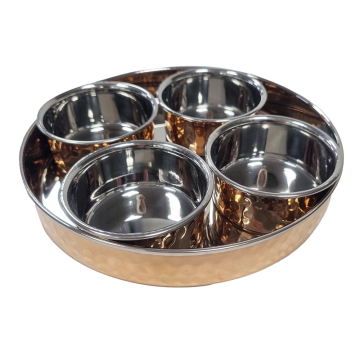 Copper Pickle Tray Set with 4 Copper Bowls