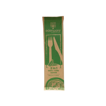 Wooden Cutlery Set Fork, Knife, Napkin 3 in 1 (Pack 500)