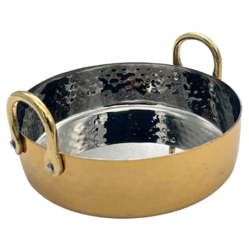 Brass Plated Hammered Round Serving Dish with Brass Handles 16cm x 3.5cm
