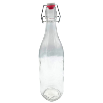 Swing Lid Round Glass Water Bottle 1 Litre