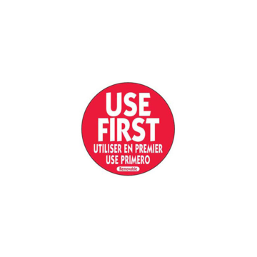 Removable Use First Red Round Labels 50mm / 2&quot; (Pack 500)