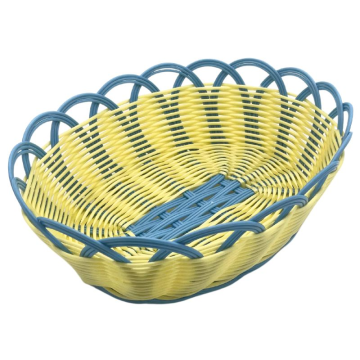 Small Oval Woven Basket With Blue Trim 25x19cm