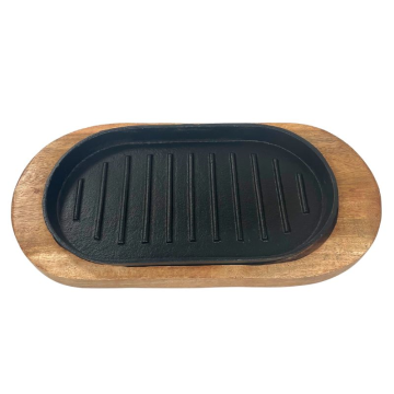 Rounded Rectangular Sizzler &amp; Sheesham Base 30x16.5cm