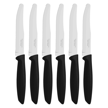 Tramontina Black Handle Rounded Tip Multipurpose Kitchen Knife Set (Pack 6)