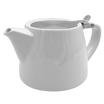 White Ceramic Stackable Teapot With Stainless Steel Lid &amp; Infuser 18oz / 51cl