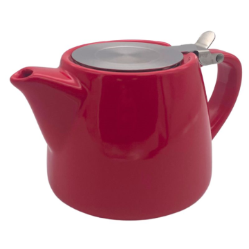 Red Ceramic Stackable Teapot With Stainless Steel Lid &amp; Infuser 18oz / 51cl