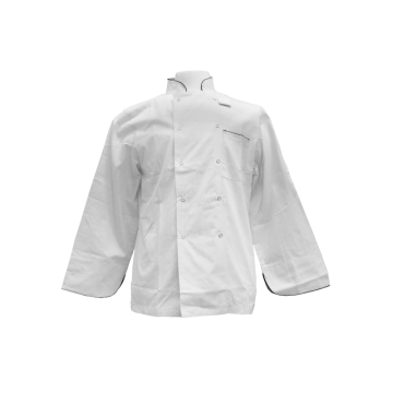 Chef&#039;s Jacket Long Sleeve White Large With Black Piping
