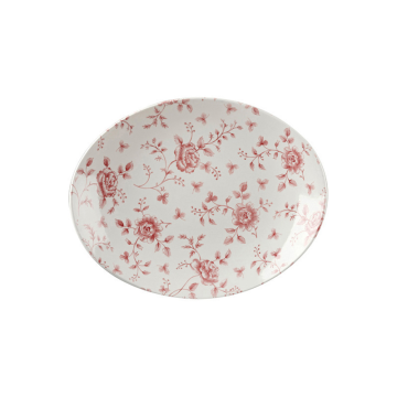 Churchill Vintage Prints Rose Chintz Cranberry Orbit Oval Coupe Plate 12.5&quot; (Pack 6)