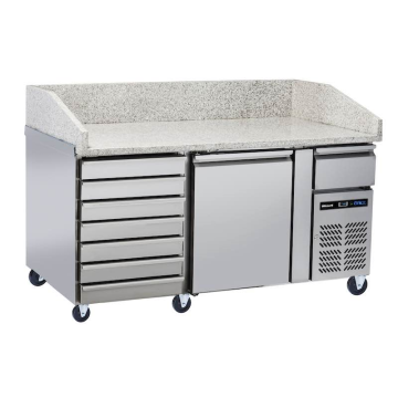 Blizzard BPB1500-7N 1 Door Refigerated Pizza Prep Counter Granite top &amp; 7 Neutral Draws 1510mm wide
